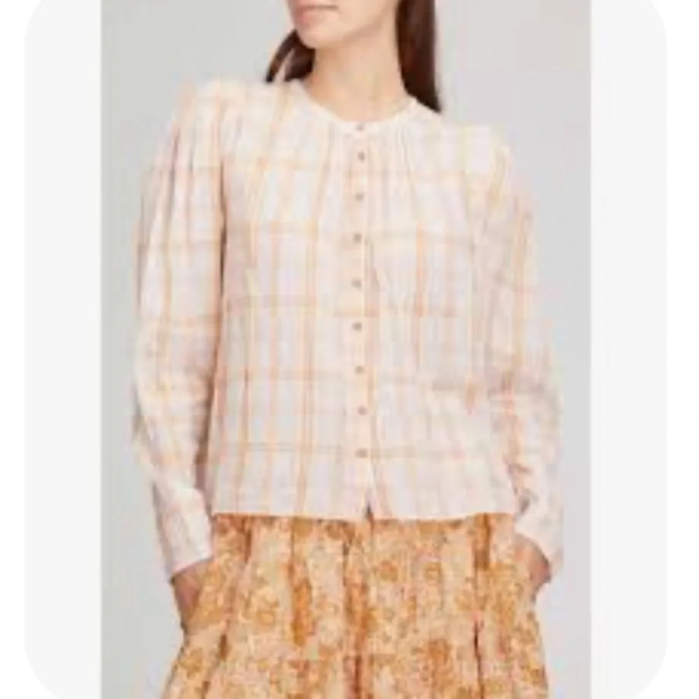 ULLA JOHNSON Nour Blouse Button Down Balloon Sleeve Pink Orange Size 2